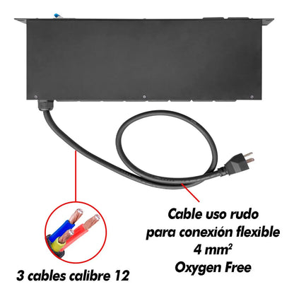 Rack Multicontacto 10enchufes Supresor De Picos 32a Steelpro Color Negro