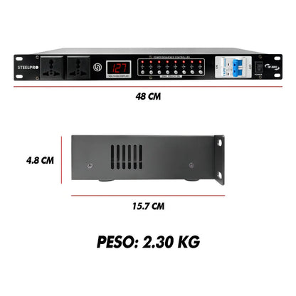 Rack Multicontacto 10enchufes Supresor De Picos 32a Steelpro Color Negro