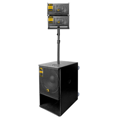 S15-GO Sistema Profesional De Audio Lineal Activo 15" 600W RMS 1050W Max DSP Bluetooth TWS Con Compartimiento para Satelites Subwoofer 15 Pulgadas Entradas Combo XLR RCA y Llantas de Transporte Steelpro
