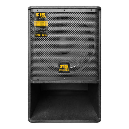 S15-GO Sistema Profesional De Audio Lineal Activo 15" 600W RMS 1050W Max DSP Bluetooth TWS Con Compartimiento para Satelites Subwoofer 15 Pulgadas Entradas Combo XLR RCA y Llantas de Transporte Steelpro