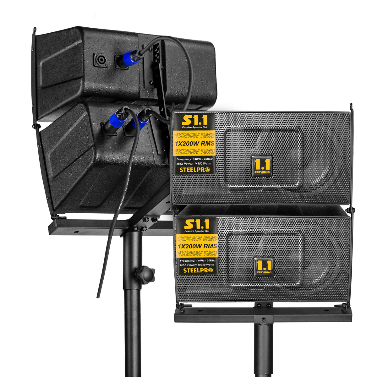 S15-GO Sistema Profesional De Audio Lineal Activo 15" 600W RMS 1050W Max DSP Bluetooth TWS Con Compartimiento para Satelites Subwoofer 15 Pulgadas Entradas Combo XLR RCA y Llantas de Transporte Steelpro