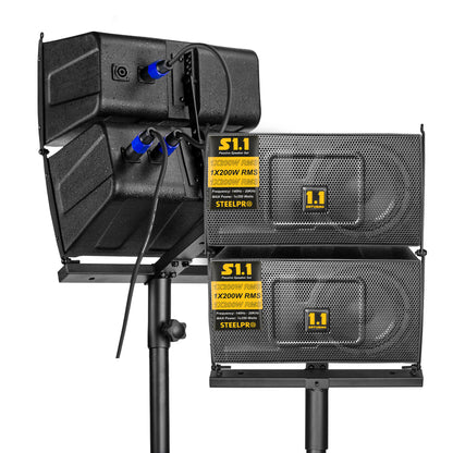 S15-GO Sistema Profesional De Audio Lineal Activo 15" 600W RMS 1050W Max DSP Bluetooth TWS Con Compartimiento para Satelites Subwoofer 15 Pulgadas Entradas Combo XLR RCA y Llantas de Transporte Steelpro