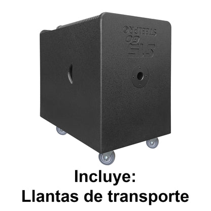S15-GO Sistema Profesional De Audio Lineal Activo 15" 600W RMS 1050W Max DSP Bluetooth TWS Con Compartimiento para Satelites Subwoofer 15 Pulgadas Entradas Combo XLR RCA y Llantas de Transporte Steelpro