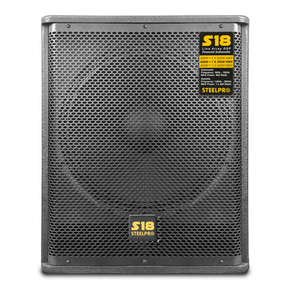 Sistema Profesional De Audio Lineal S18 Steelpro RMS 400W + 1 x 200W / MAX 800W + 1 x 400W