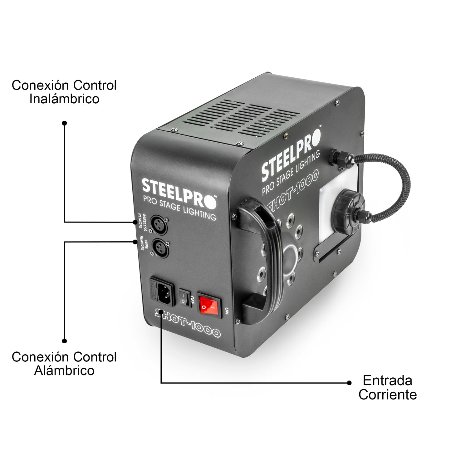 Maquina De Humo Steelpro Shot-1000 1000w 9 Led Rgb Automática 110v Negro
