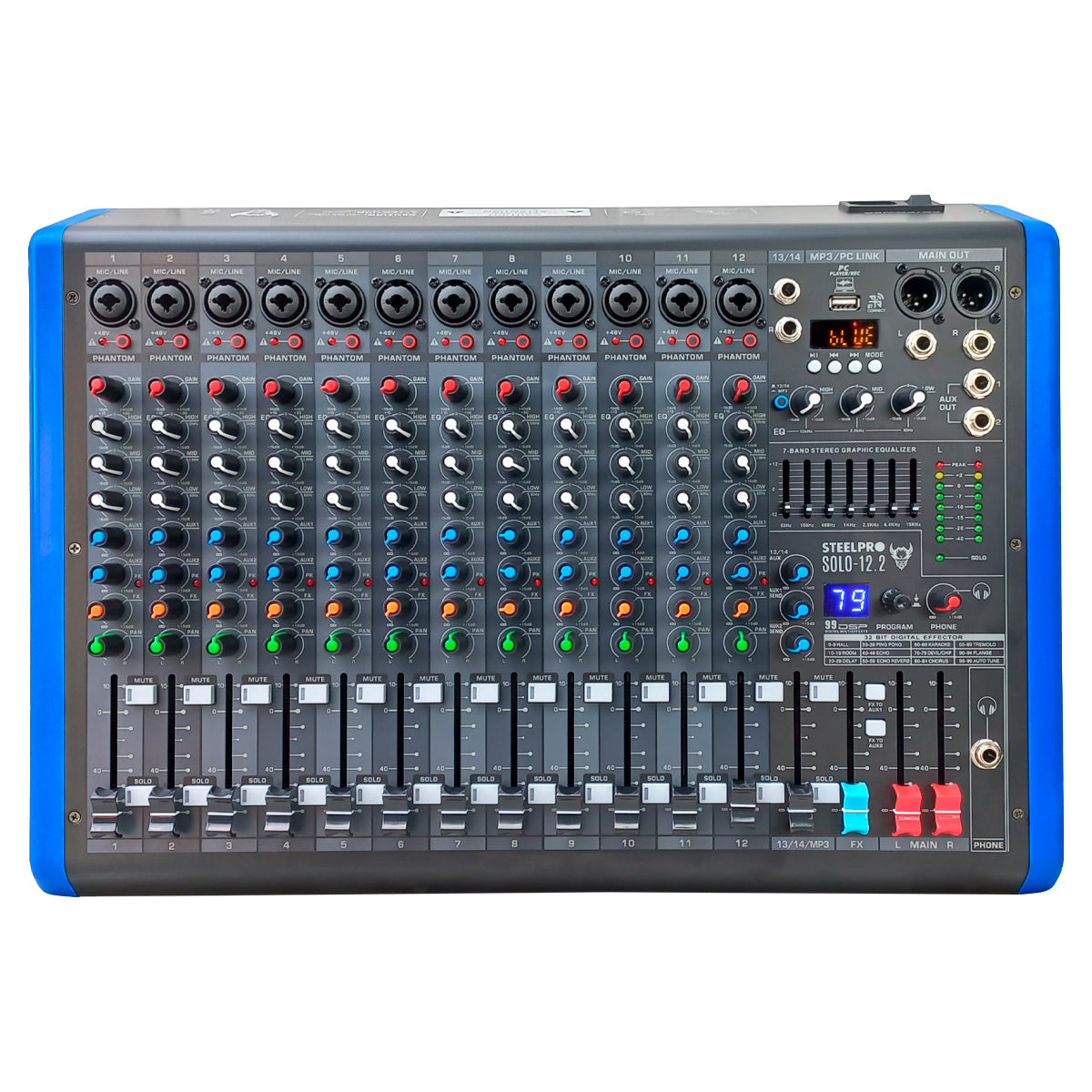 SOLO-12.2 Mezcladora Profesional 12 Canales Dsp Voz De Diablo Y Voz De Ardilla Steelpro