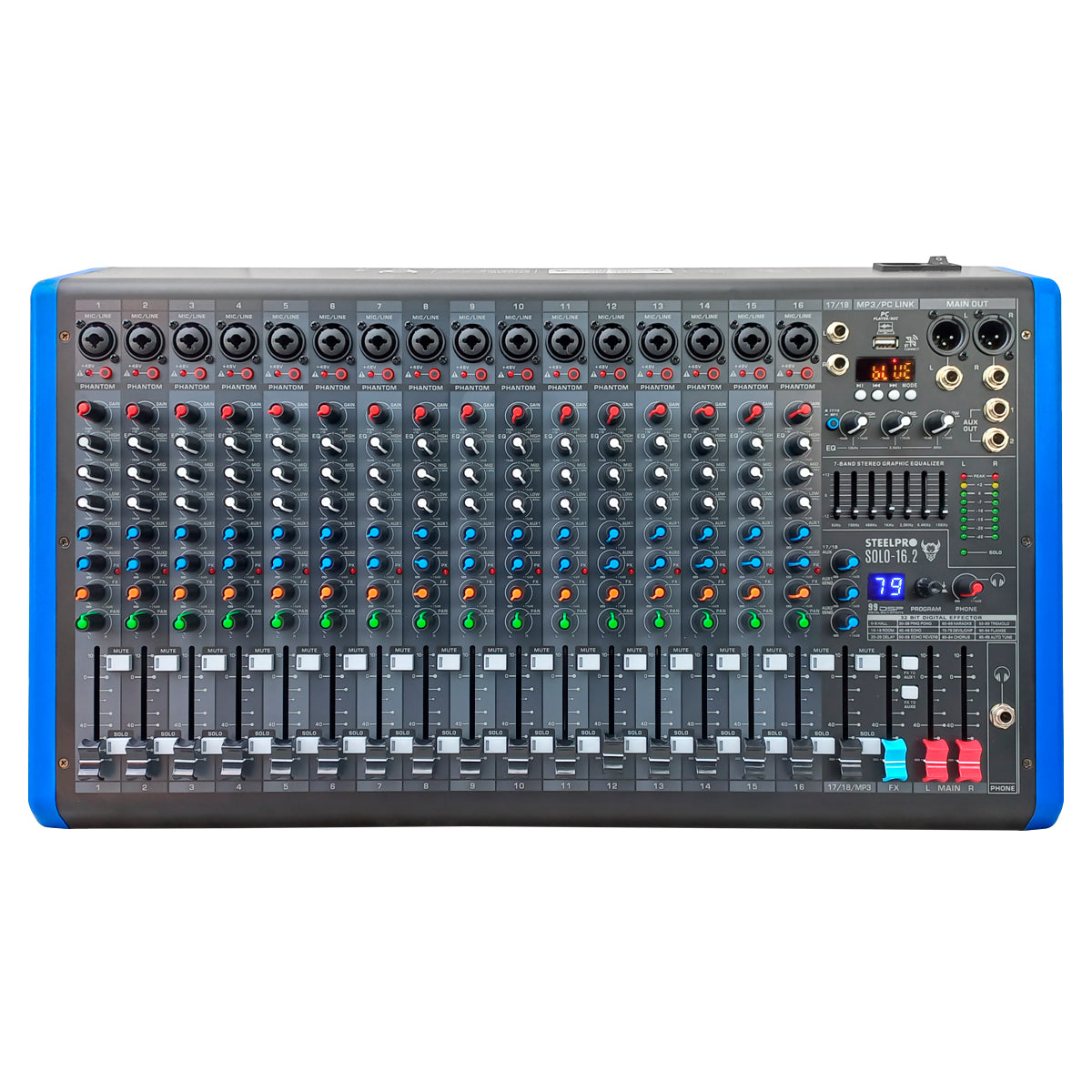SOLO-16.2 Mezcladora Profesional 16 Canales Dsp Voz De Diablo Y Voz De Ardilla Steelpro