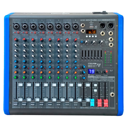 SOLO-8.2 Mezcladora Profesional 8 Canales Dsp Voz Del Diablo Y Voz De Ardilla Steelpro