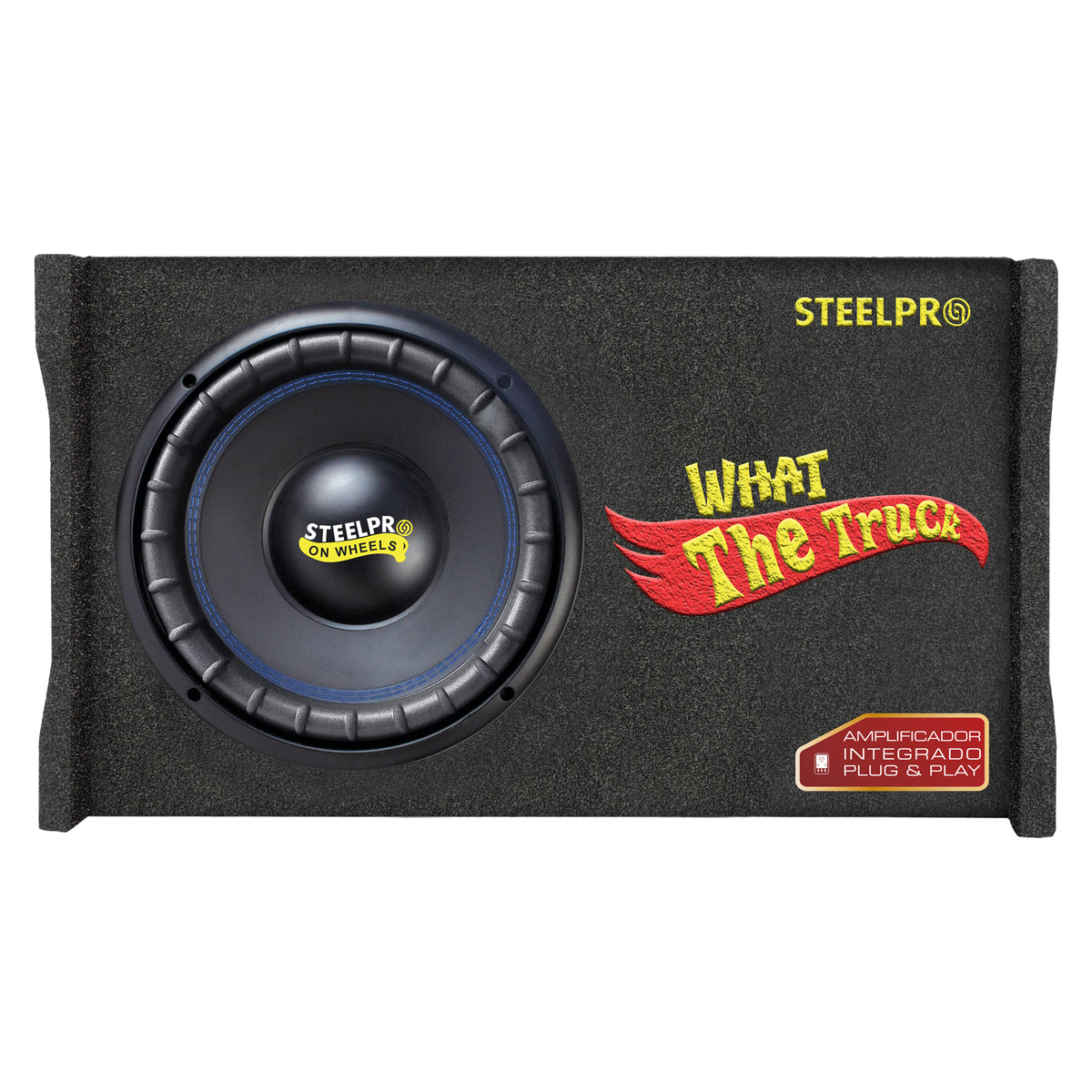 SPL1850XB Subwoofer Amplificado 12 Pulgadas Bajo Profundo 45Hz Tune en Cajon 1600W Max 800W RMS Slim Porteado Plug & Play Para Camioneta Pick Up Auto What The Truck Steelpro