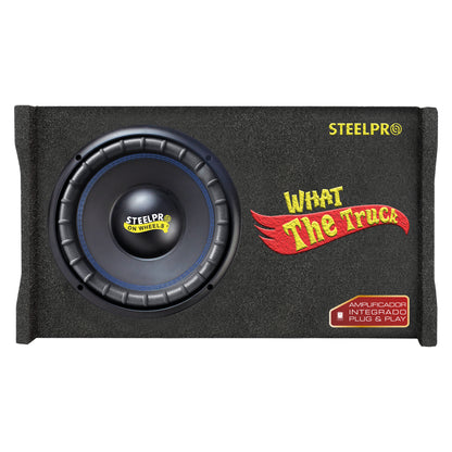 SPL1850XB Subwoofer Amplificado 12 Pulgadas Bajo Profundo 45Hz Tune en Cajon 1600W Max 800W RMS Slim Porteado Plug & Play Para Camioneta Pick Up Auto What The Truck Steelpro