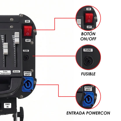 STUDIO-7R Seguidor Profesional 7R con Lámpara de Descarga, Zoom, Enfoque, DMX, Shutter, Case de Transportación y Stand para Escenarios y Eventos Steelpro