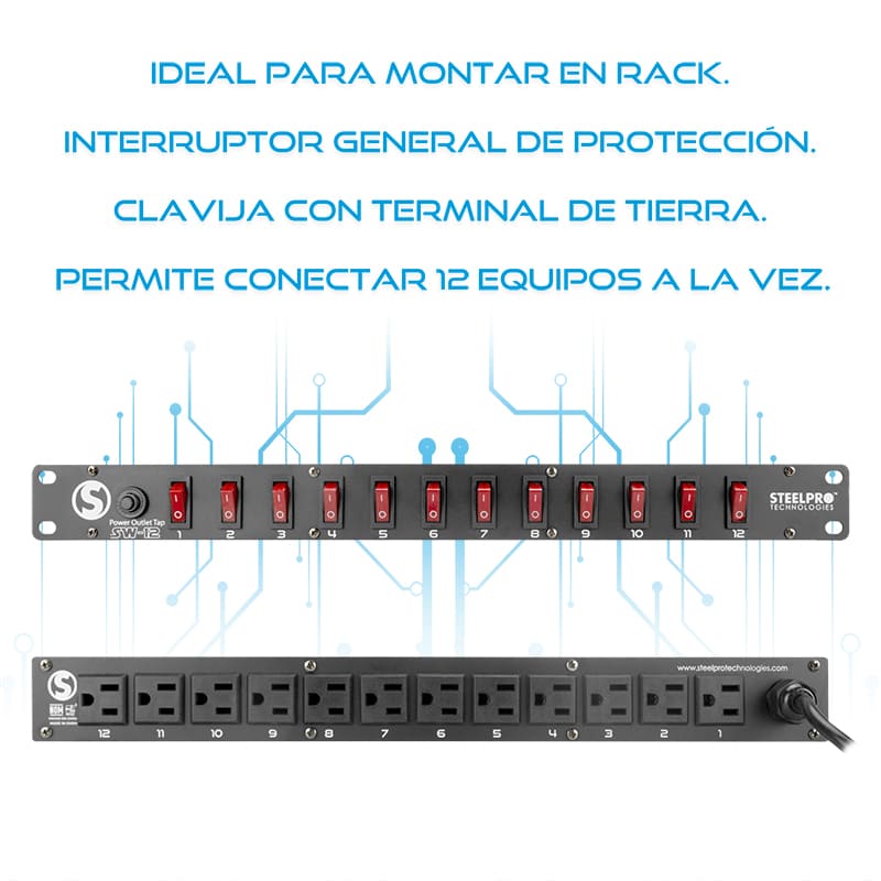 SW-12 Barra Multicontacto 12 Interruptores Steelpro