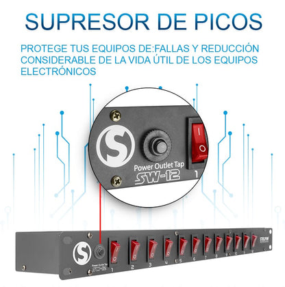 SW-12 Barra Multicontacto 12 Interruptores Steelpro