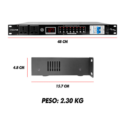 Rack Multicontacto 10enchufes Supresor De Picos 32a Steelpro Color Negro