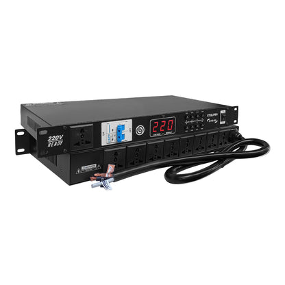 SW-PRO-103A Supresor de Picos 9 Conectores Para Rack 220V Ready Compatible 110V 6000W Protección Eléctrica 8 Contactos Protegidos Audio Iluminación DJ Steelpro