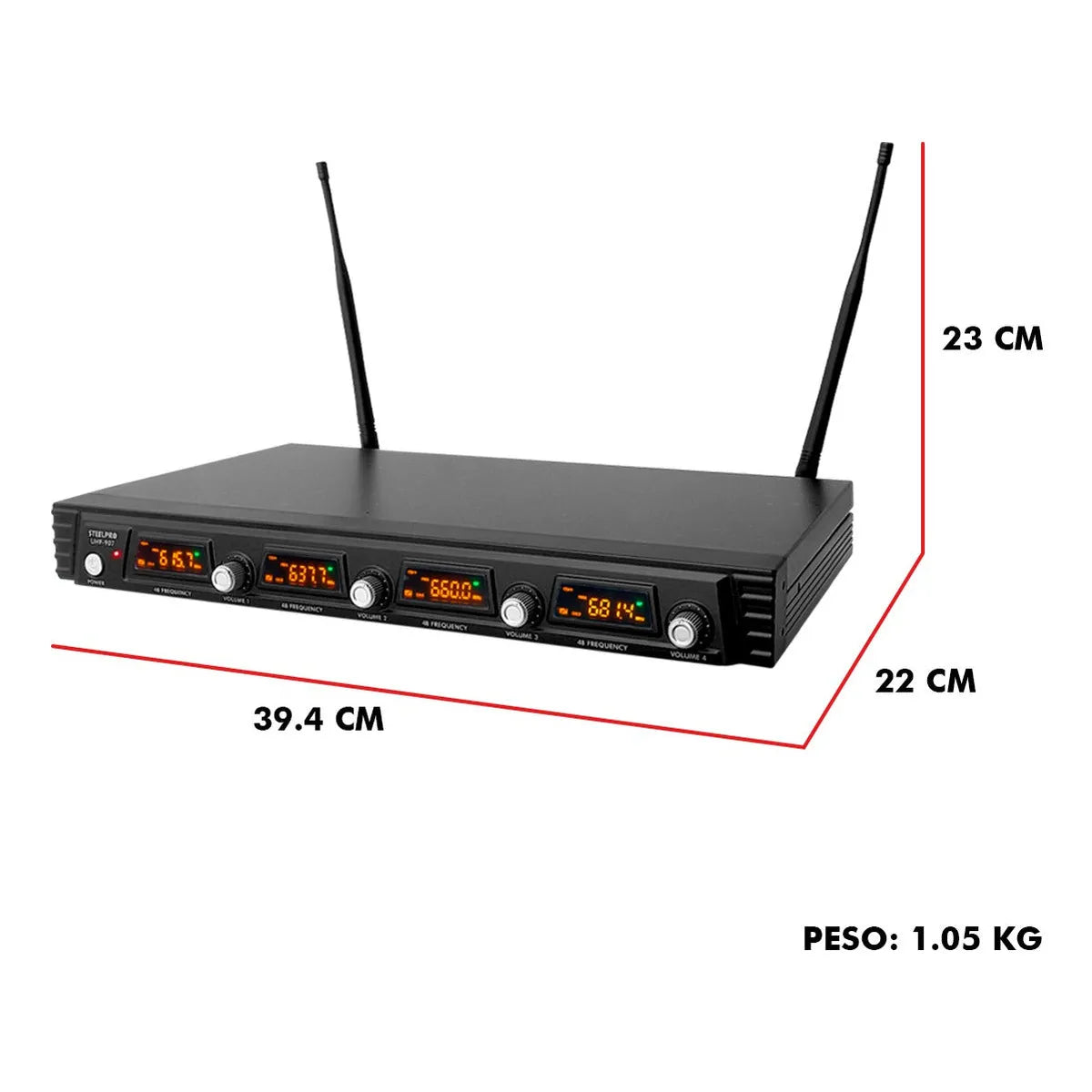 Set Profesional 4 Micrófonos Inalámbricos Uhf 70m Steelpro
