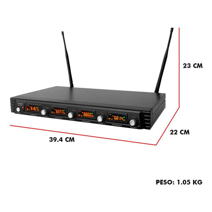 Set Profesional 4 Micrófonos Inalámbricos Uhf 70m Steelpro