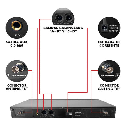 Set Profesional 4 Micrófonos Inalámbricos Uhf 70m Steelpro