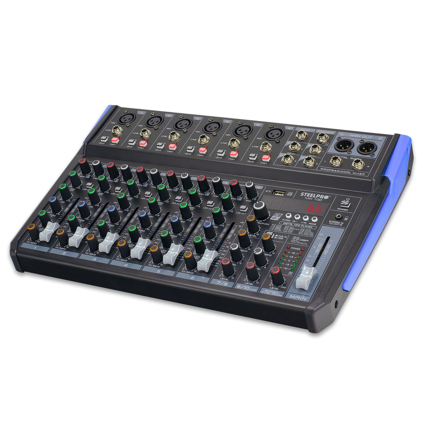 MIX 100 Mezcladora Profesional 10 Canales 99 Efectos Bluetooth Usb Steelpro