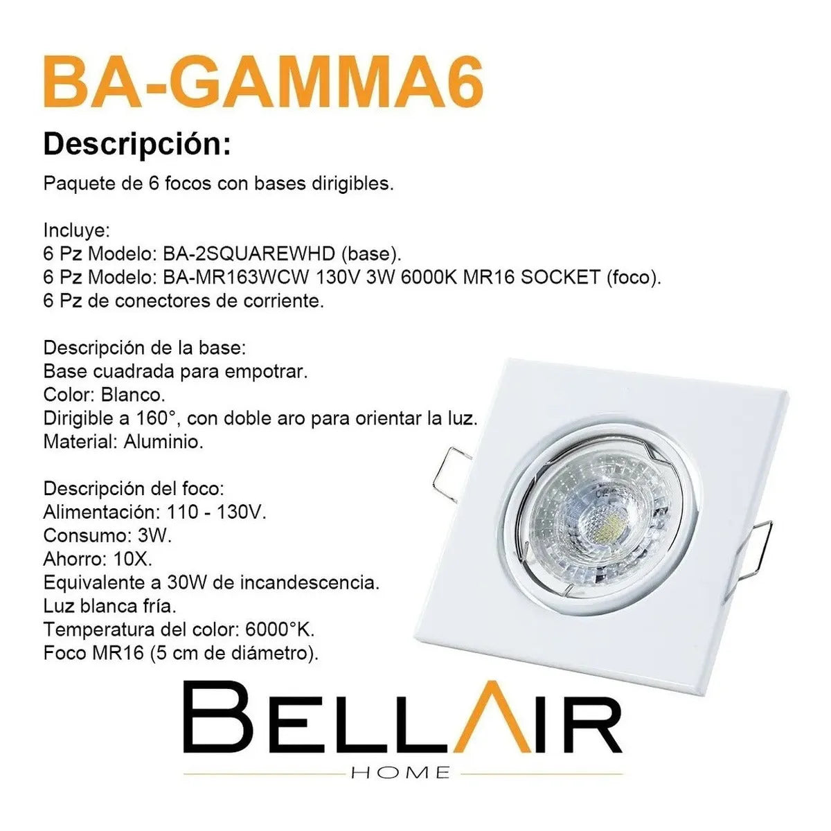 Spot Foco Led 30w Equivalente Paquete 6pz