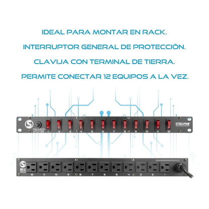Steelpro - Barra Multicontacto 12 Interruptores - 127v Sw-12