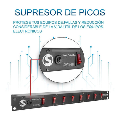Steelpro - Barra Multicontacto 8 Interruptores - 127v Sw-8