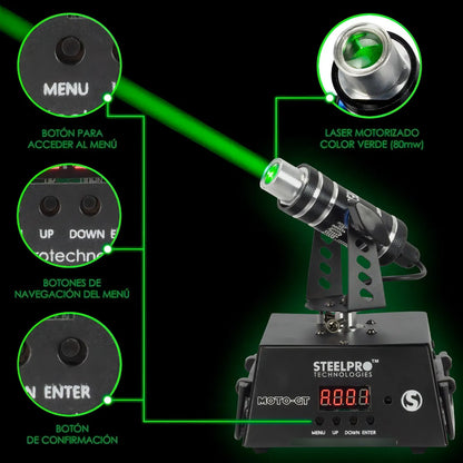 Steelpro - Laser Verde 80mw - Motorizado - Dmx - Moto-gt