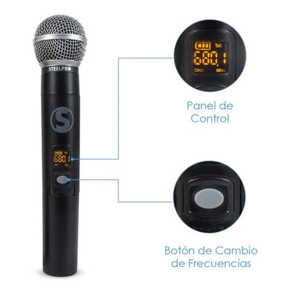 Steelpro - Micrófono Profesional - Inalambrico - Uhf-607 Color Negro