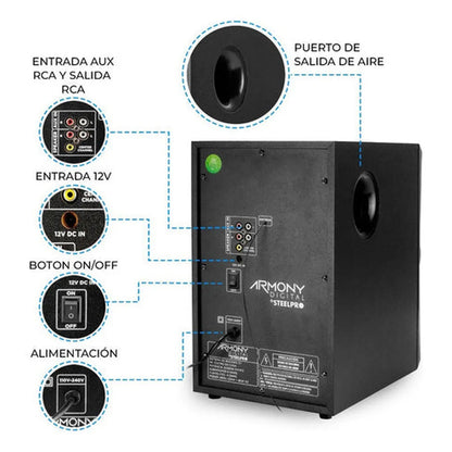 Steelpro Minicomponente Home Theater 8,000 W - Armony - b3.1 Color Negro Potencia Rms 475 W