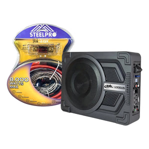 Subwoofer Amplificado 10' Axel By Steelpro + Kit De Cables