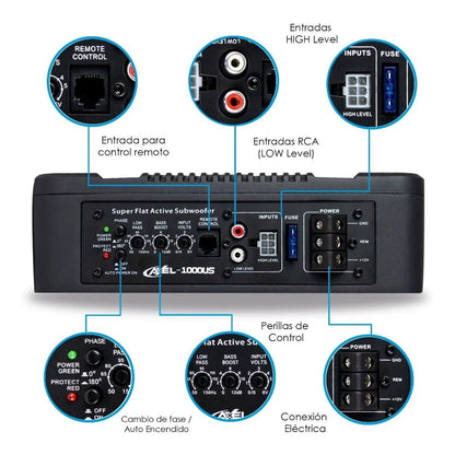 Subwoofer Amplificado 10' Axel By Steelpro + Kit De Cables