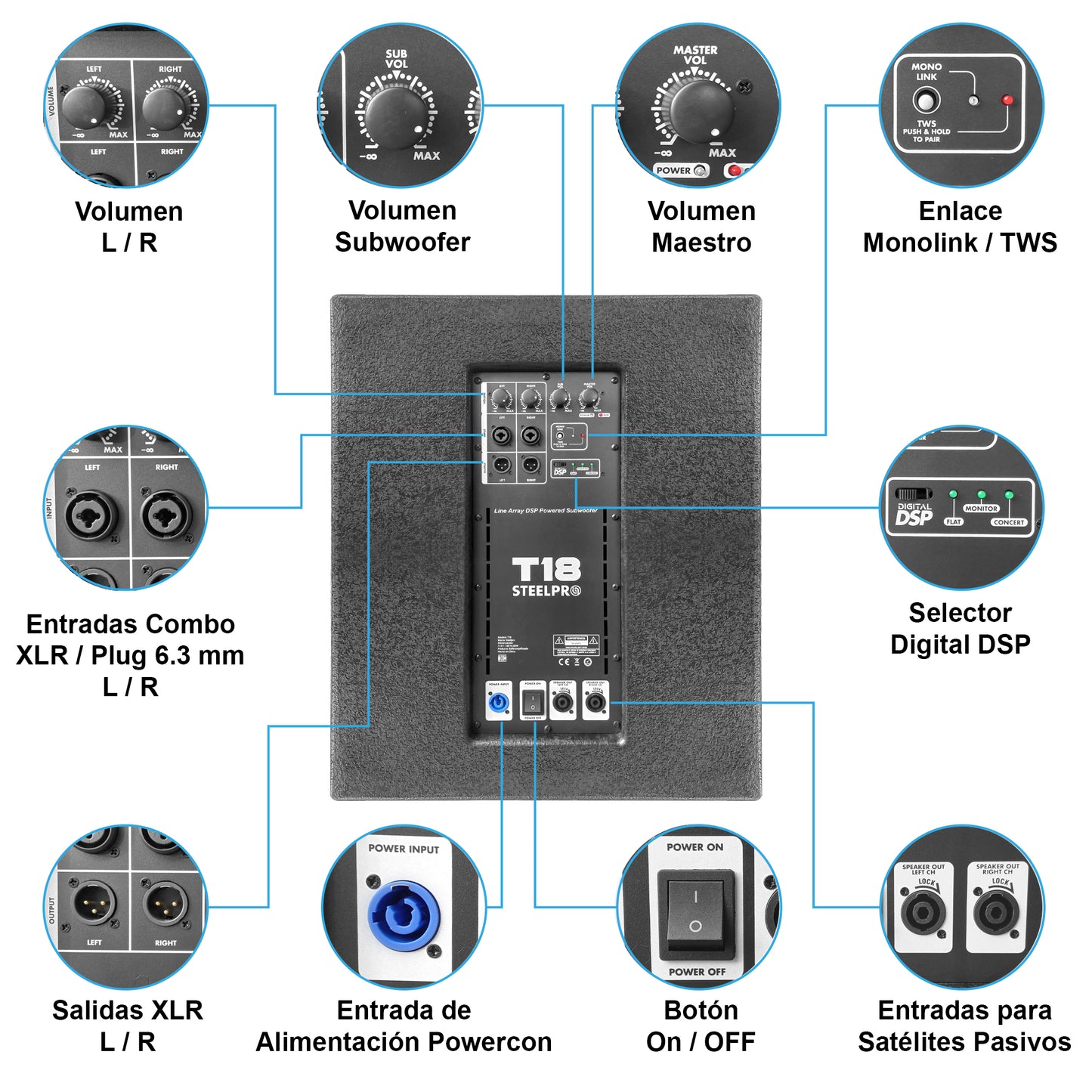 Sistema De Audio Profesional Steelpro Lineal Combo T18 Color Negro