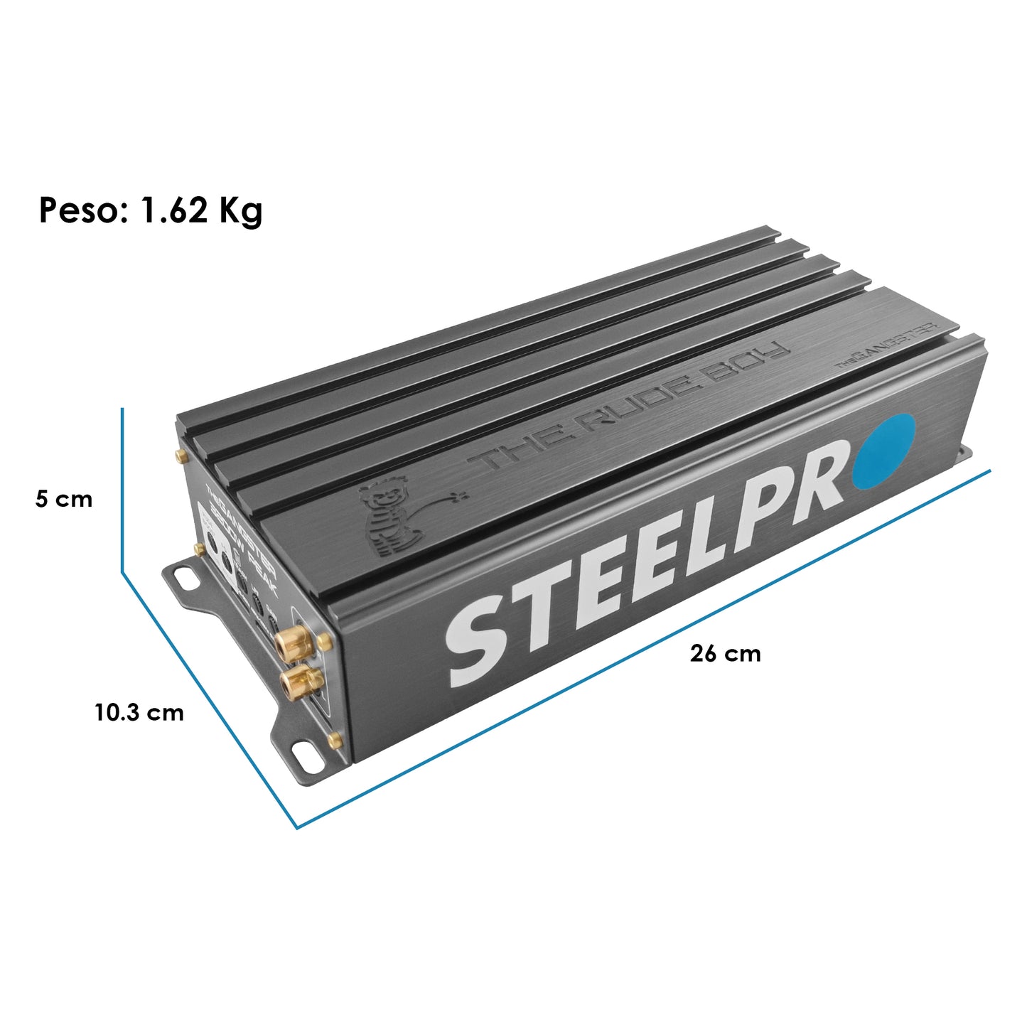 Amplificador Mini Clase D para Subwoofer Monoblock Bass 2400W MAX/1200 W x 1 RMS 1 Ohm Alto Rendimiento Open SHOW, Crossover Variable, Filtro Subsonico, Control de Bajos THE GANGSTER BY RUDE BOY