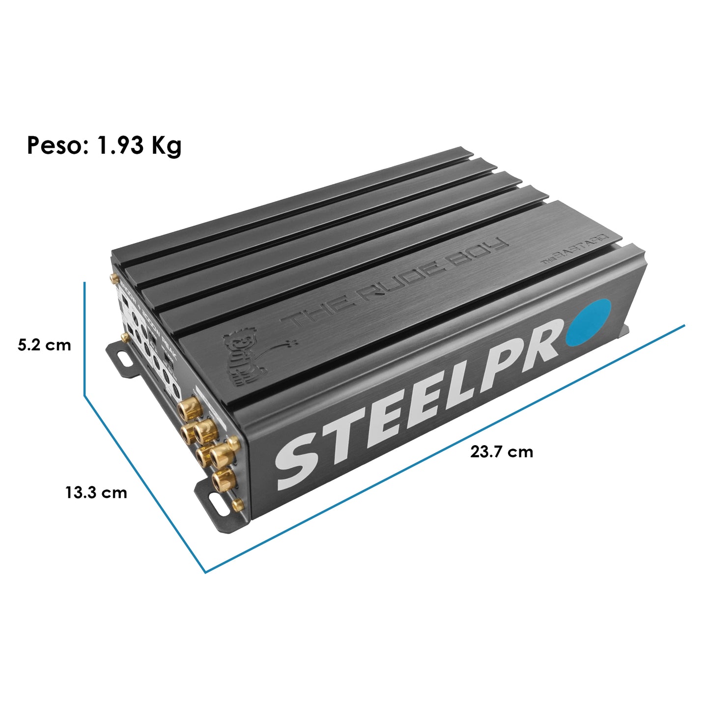Amplificador Mini De Audio 5 Canales  Clase D, para Subwoofer y Medios Rangos , Full Range  1600W + 1000W MAX 4 Ohms , Alto Rendimiento Open SHOW, Crossover Variable,  Modo Bridge,Tecnologia  Rude Boost THE BASTARD  BY  RUDE BOY