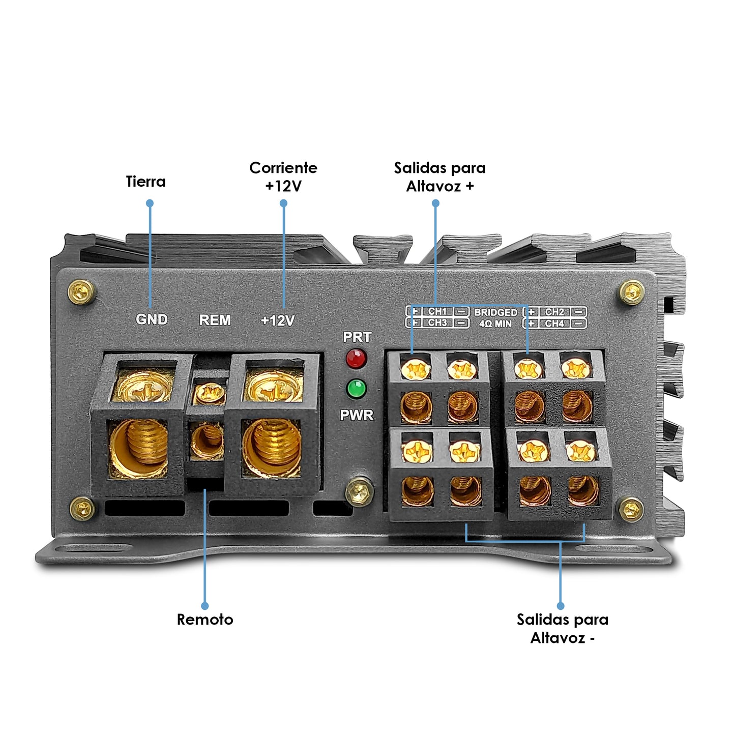 Amplificador Mini De Audio 4 Ch Clase D, Bocinas y Medios Rangos , Full Range 2400W 4/2 Ohms Estable, Alto Rendimiento Open SHOW, Crossover HPF/LPF/ FULL, Modo Bridge Conexión RCA THE BULLY RUDE BOY