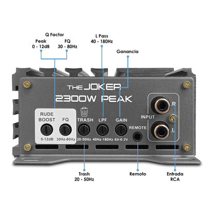 Amplificador Mini Clase D para Subwoofer Monoblock Bass 1700 W MAX/850 W x 1 RMS 1 Ohm Alto Rendimiento Open SHOW, Crossover Variable,  Filtro Subsonico, Control de Bajos THE JOKER BY  RUDE BOY
