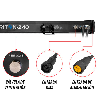 Triton-240 Barra LED Beam Exterior IP65 RGBW 24x10W | Iluminación Profesional Full Color con Control DMX de 4 a 41 Canales | Compacta y Resistente 100cm, 3.86kg para Instalación Fija o Móvil