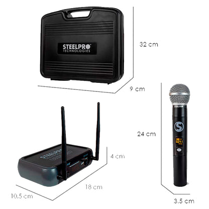 Steelpro - Micrófono Profesional - Inalambrico - Uhf-607 Color Negro