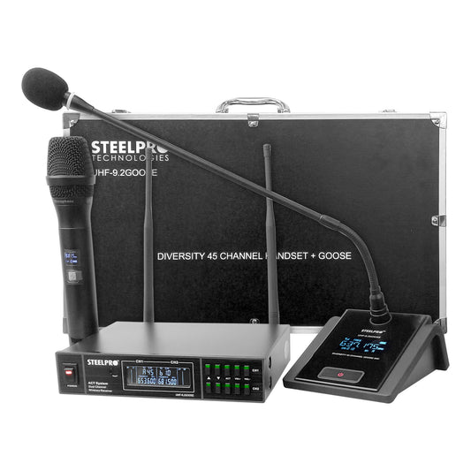 Microfono Uhf Profesional Steelpro Cuello De Ganzo Diversity Color Negro
