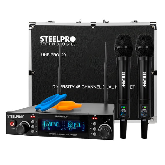 Microfono Uhf-pro120wh Profesional Steelpro Diversity 45ch 120 Metros Color Blanco