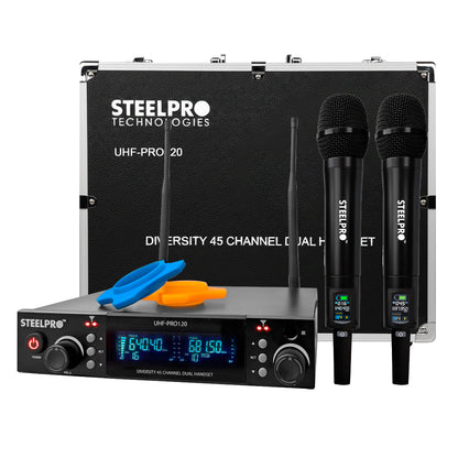 Microfono Uhf Profesional Steelpro Diversity 45ch 120 Metros Negro