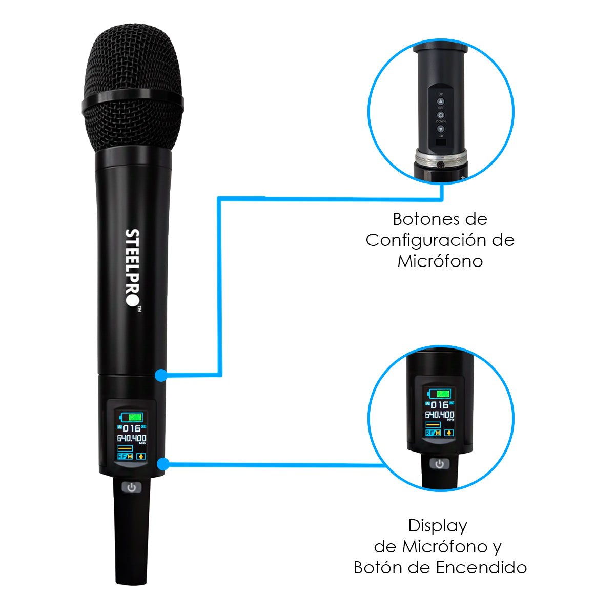 Microfono Uhf Profesional Steelpro Diversity 45ch 120 Metros Negro