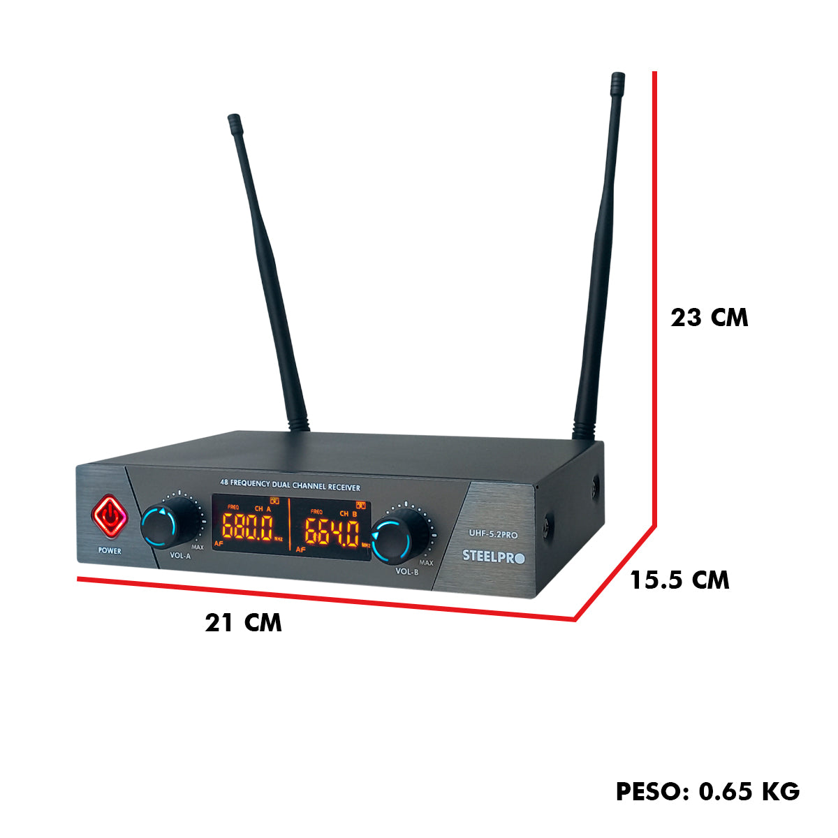 Set Profesional 2 Micrófonos Inalámbricos Uhf 70m Steelpro Color Negro