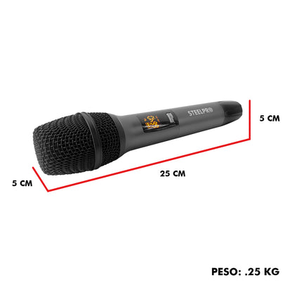 Set Profesional 2 Micrófonos Inalámbricos Uhf 70m Steelpro Color Negro