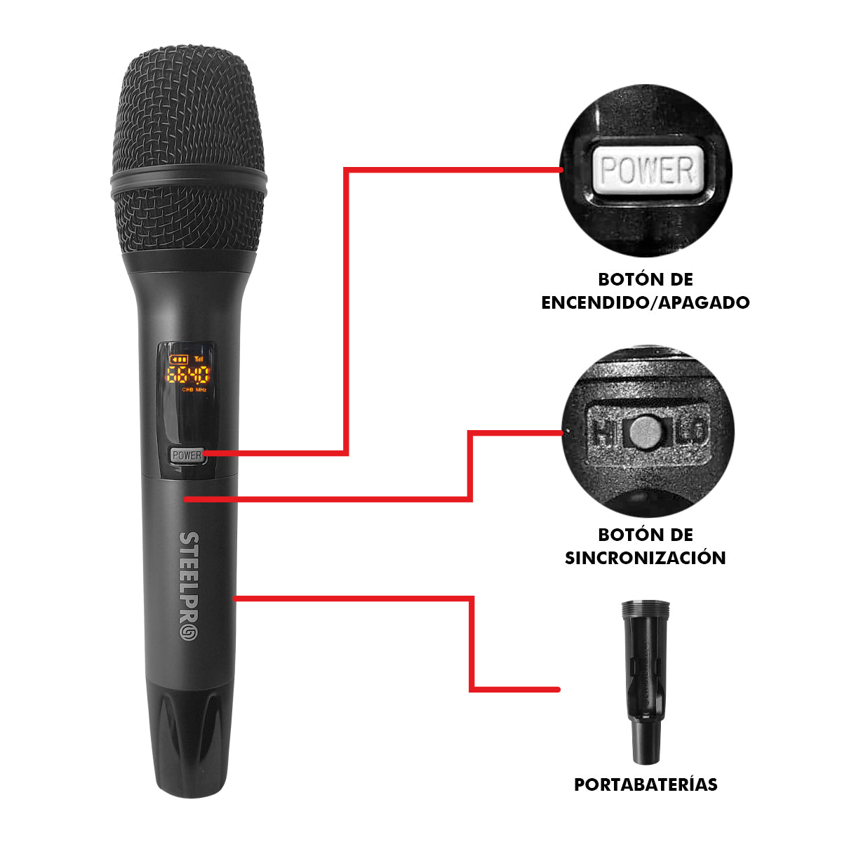 Set Profesional 2 Micrófonos Inalámbricos Uhf 70m Steelpro Color Negro