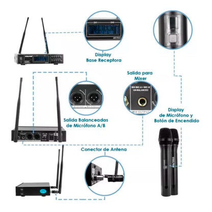 Microfono Uhf Profesional Steelpro Frecuencia Multicanal Color Negro