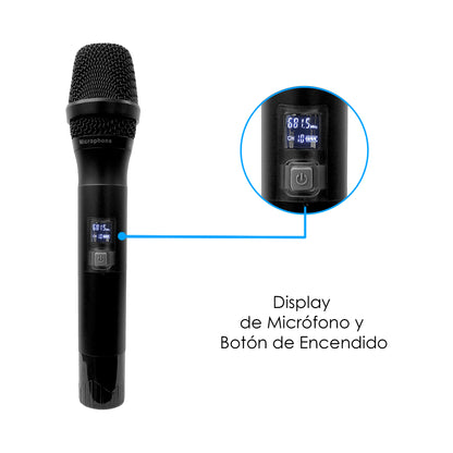 UHF-PRO9.4 Set de 4 Micrófonos Profesionales Uhf 45ch Receptor 4 Canales 100 Metros Steelpro