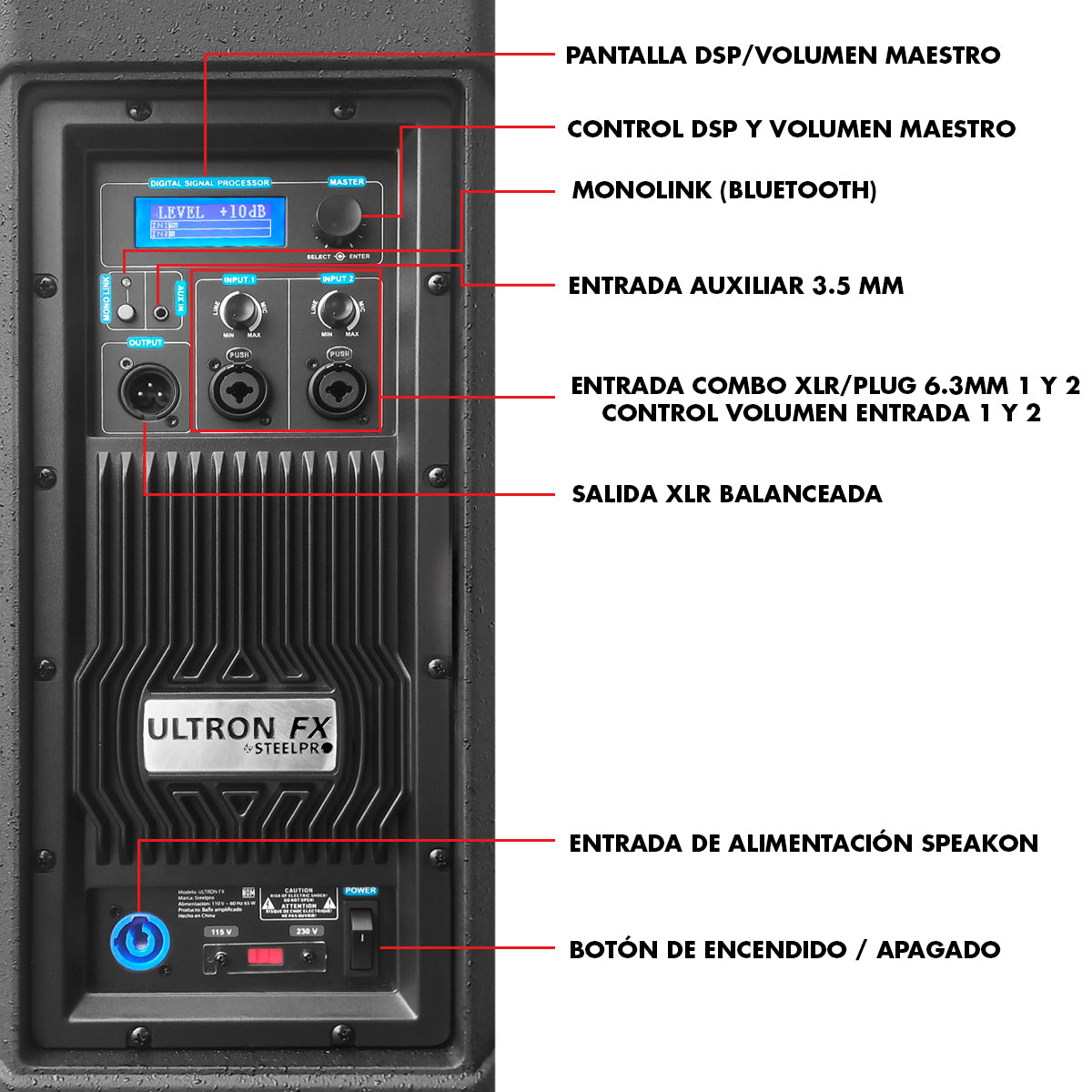 Bafle Profesional Steelpro Bi-amplificado 15 Bluetooth/dsp