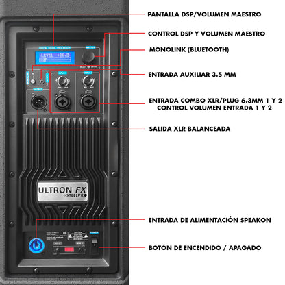 Bafle Profesional Steelpro Bi-amplificado 15 Bluetooth/dsp