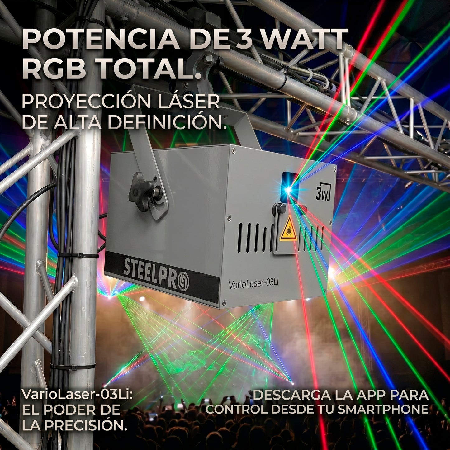 Láser Profesional Steelpro VARIOLASER-03Li Rgb 3w Control Por App Dmx 16ch
